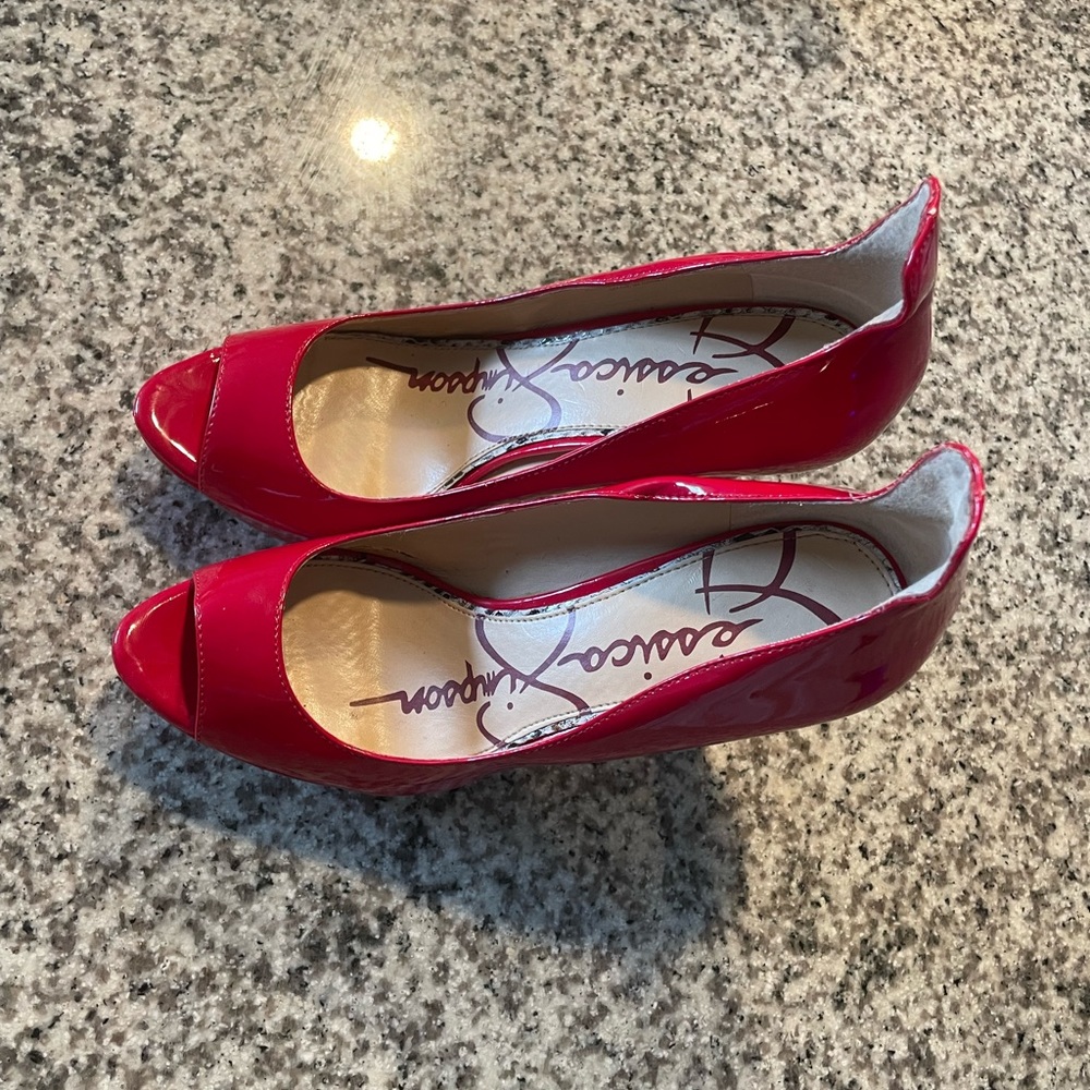Red pumps for work or play. Comfortable to wear for hours.